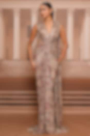 Multi-Colored Foil Jersey Printed Concept Reception Saree by Tarun Tahiliani at Pernia's Pop Up Shop