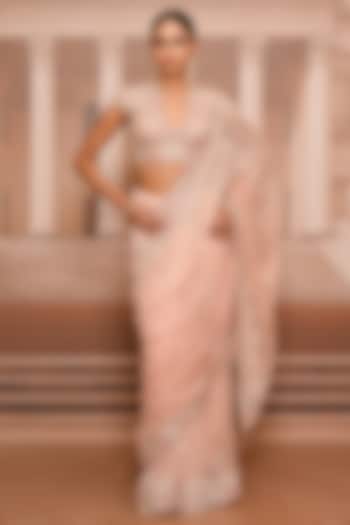 Blush Ombre Lace Embroidered Bridal Saree Set by Tarun Tahiliani at Pernia's Pop Up Shop