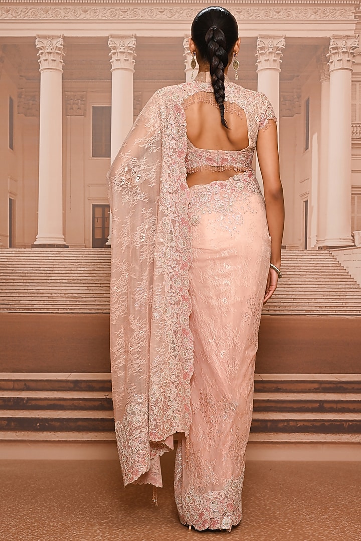 Blush Ombre Lace Embroidered Bridal Saree Set by Tarun Tahiliani at Pernia's Pop Up Shop