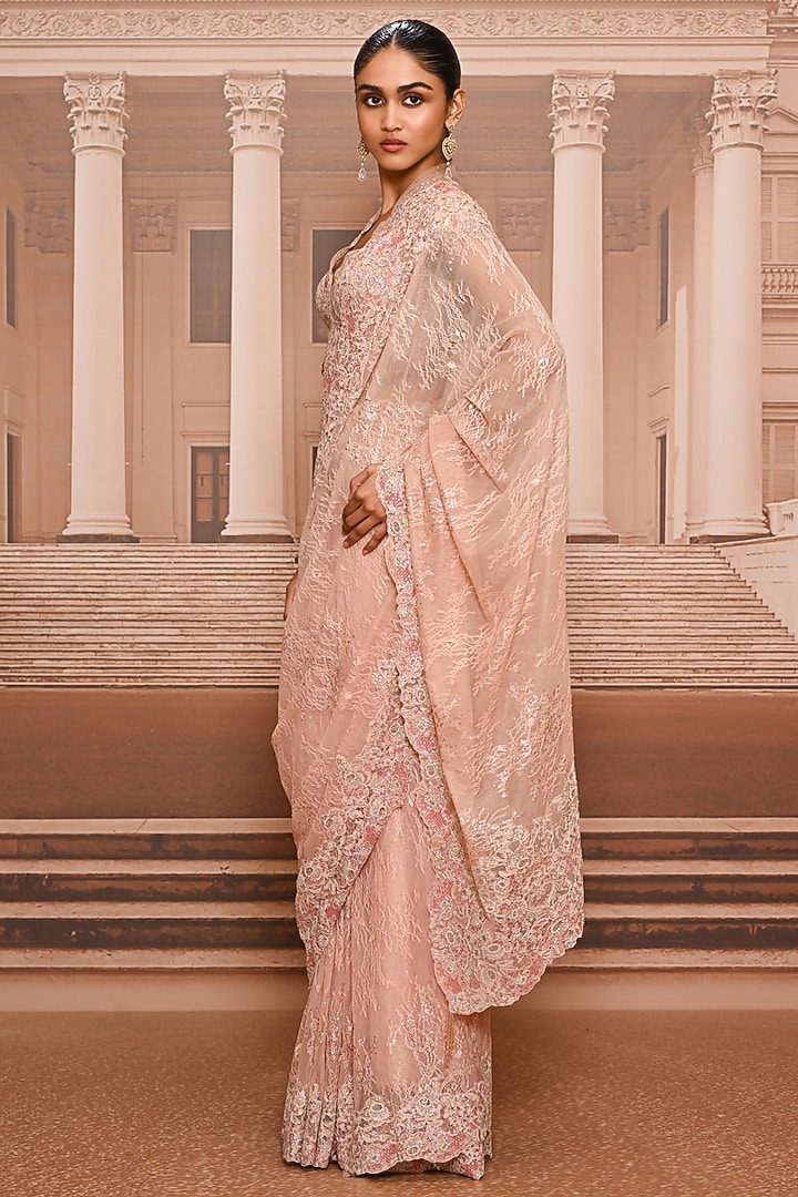 Blush Ombre Lace Embroidered Bridal Saree Set by Tarun Tahiliani at Pernia's Pop Up Shop