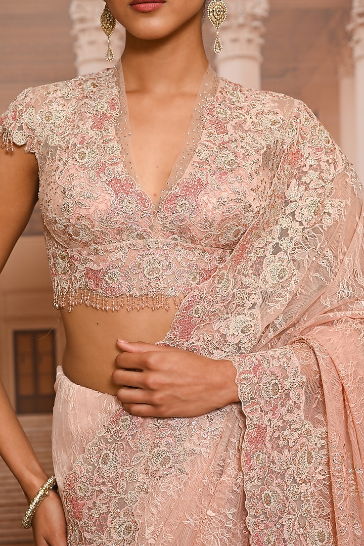 Blush Ombre Lace Embroidered Bridal Saree Set by Tarun Tahiliani at Pernia's Pop Up Shop