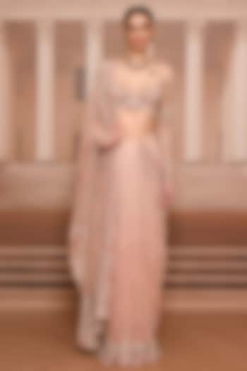 Blush Ombre Lace Embroidered Bridal Saree Set by Tarun Tahiliani at Pernia's Pop Up Shop