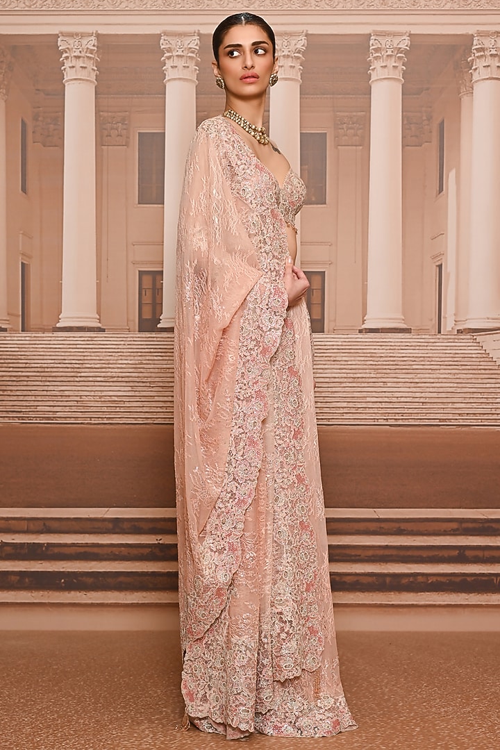 Blush Ombre Lace Embroidered Bridal Saree Set by Tarun Tahiliani at Pernia's Pop Up Shop