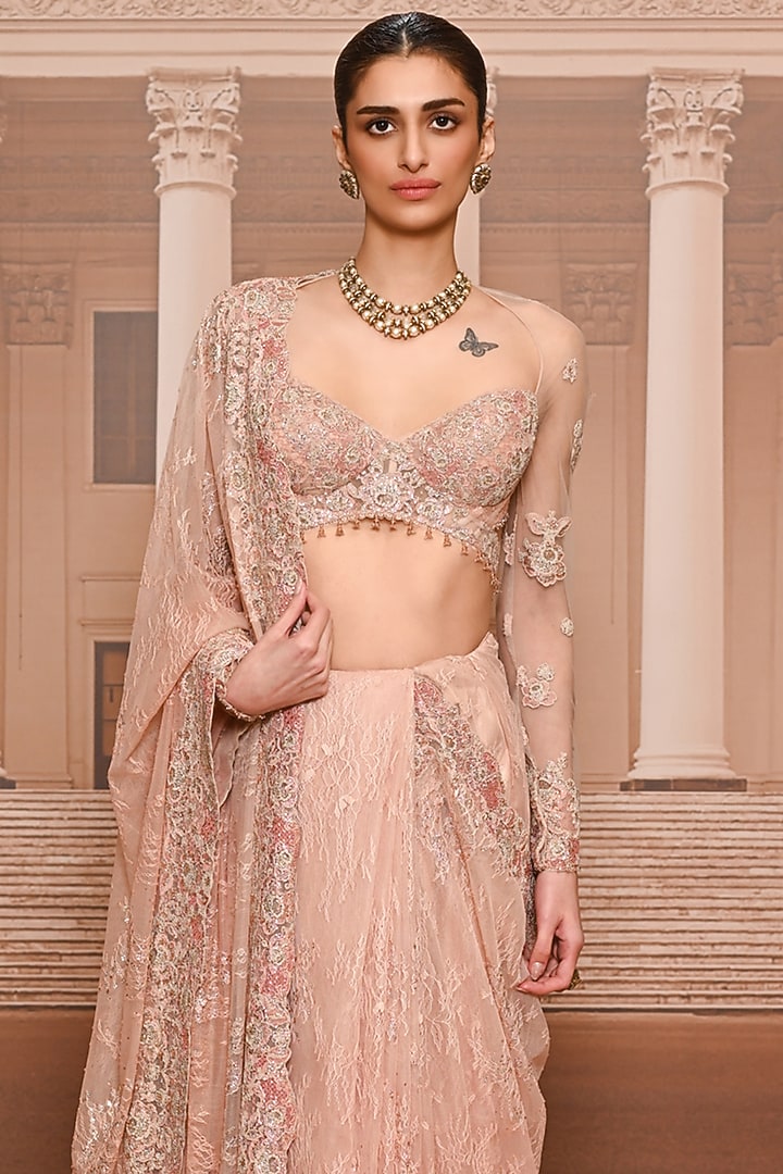Blush Ombre Lace Embroidered Bridal Saree Set by Tarun Tahiliani at Pernia's Pop Up Shop