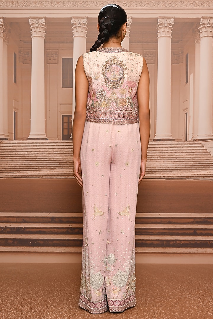 Blush Georgette Embroidered Jumpsuit With Gillet by Tarun Tahiliani at Pernia's Pop Up Shop