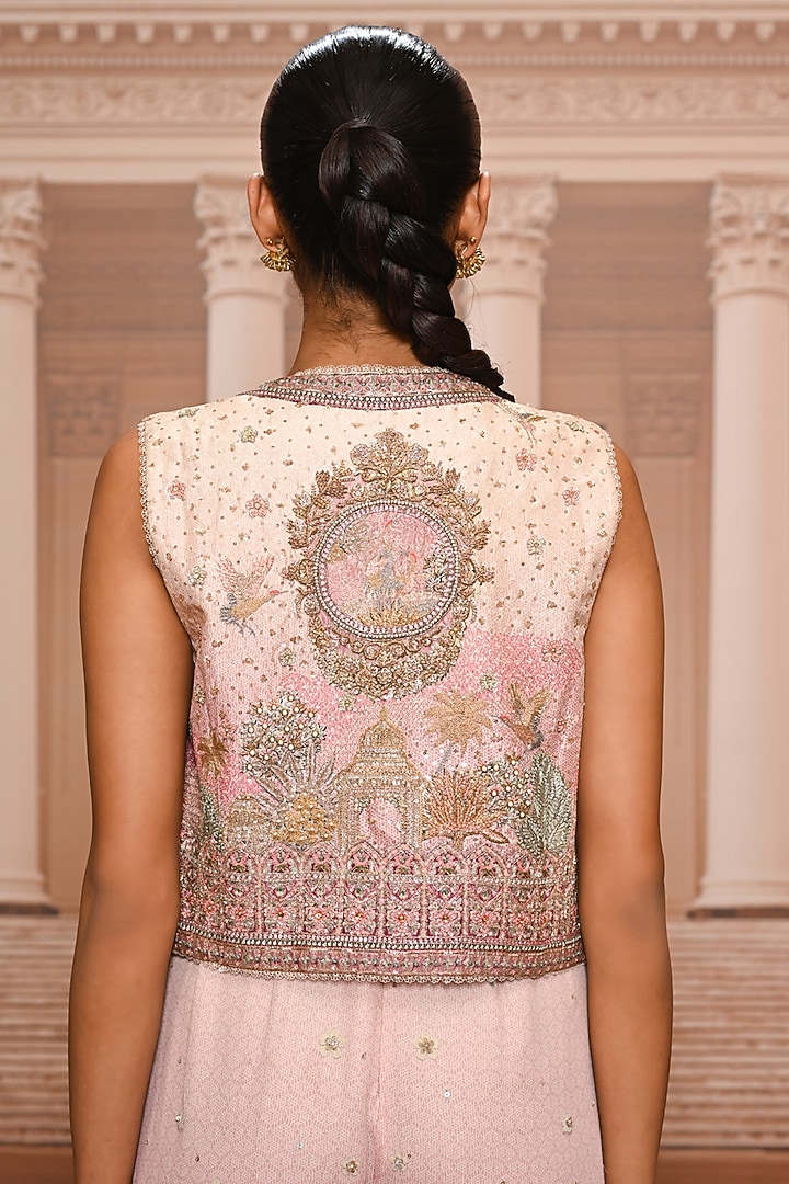 Blush Georgette Embroidered Jumpsuit With Gillet by Tarun Tahiliani at Pernia's Pop Up Shop