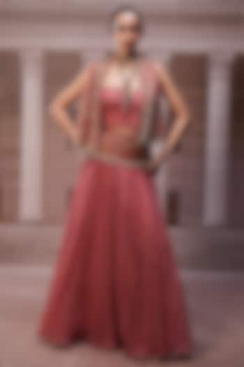 Rust Handwoven Fabric Hand Embroidered Bridal Lehenga Set by Tarun Tahiliani at Pernia's Pop Up Shop