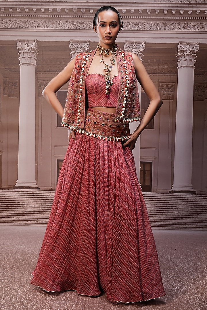 Rust Handwoven Fabric Hand Embroidered Bridal Lehenga Set by Tarun Tahiliani at Pernia's Pop Up Shop