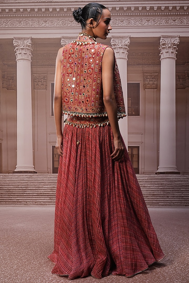 Rust Handwoven Fabric Hand Embroidered Bridal Lehenga Set by Tarun Tahiliani at Pernia's Pop Up Shop