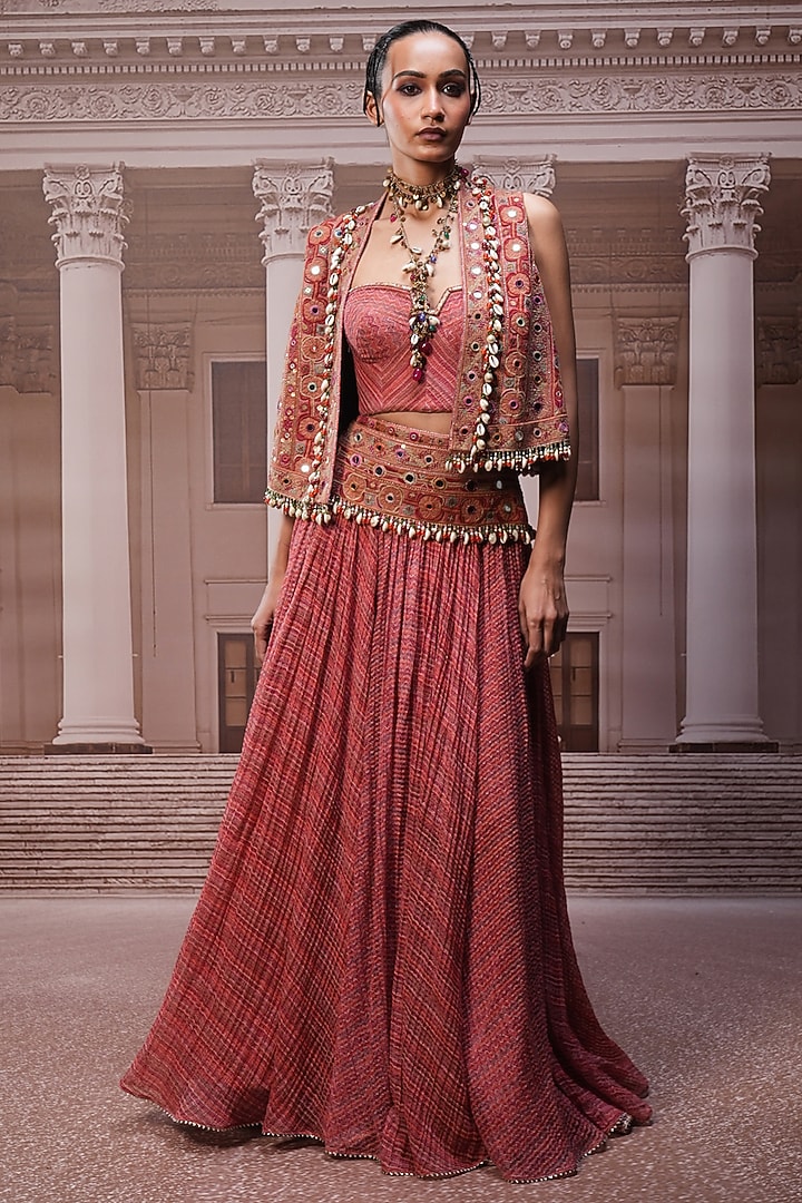Rust Handwoven Fabric Hand Embroidered Bridal Lehenga Set by Tarun Tahiliani at Pernia's Pop Up Shop