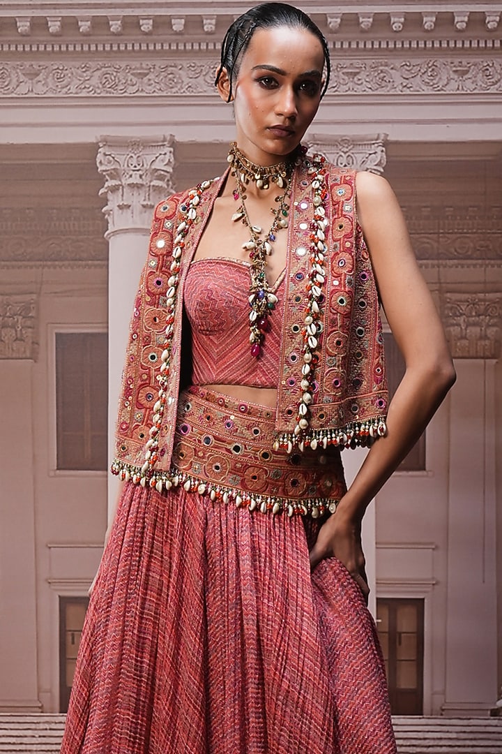 Rust Handwoven Fabric Hand Embroidered Bridal Lehenga Set by Tarun Tahiliani at Pernia's Pop Up Shop