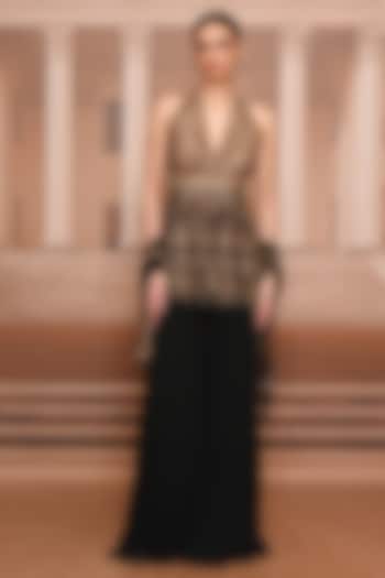 Black & Gold Chiffon Bridal Sharara Set by Tarun Tahiliani at Pernia's Pop Up Shop