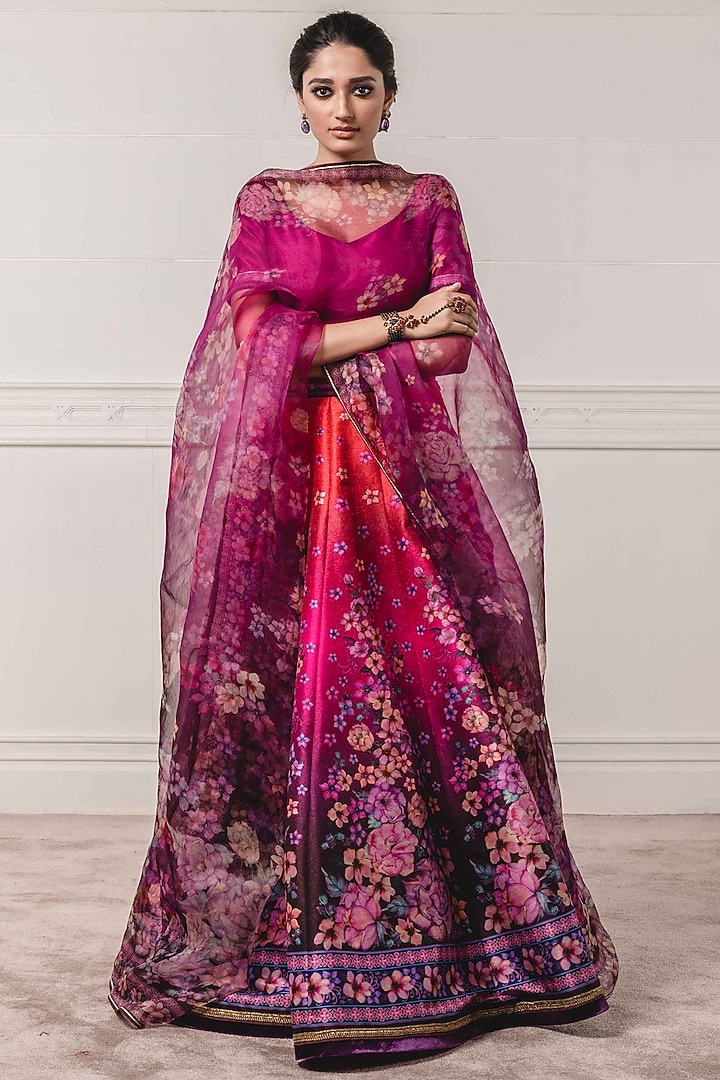 Aubergine Purple Floral Printed Bridal Lehenga Set by Tarun Tahiliani at Pernia's Pop Up Shop
