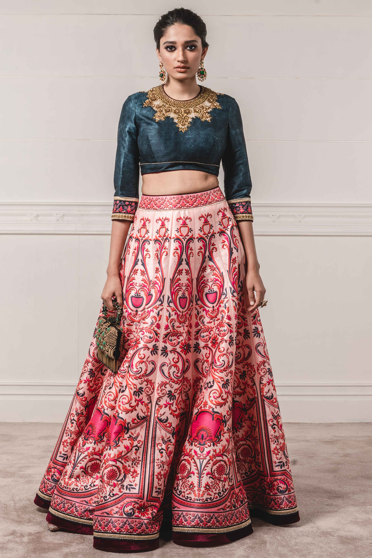 Coral Printed & Embellished Wedding Lehenga Set by Tarun Tahiliani at Pernia's Pop Up Shop