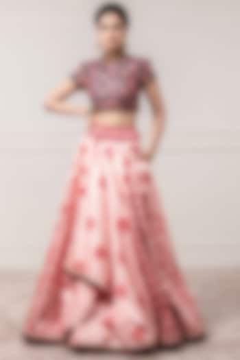 Coral Printed Bridal Lehenga With Embellished Blouse by Tarun Tahiliani at Pernia's Pop Up Shop