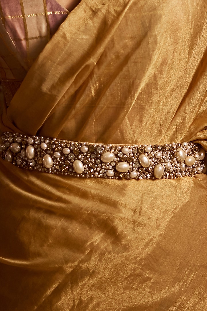 Ivory Velvet Pearl Belt by Tarun Tahiliani Accessories