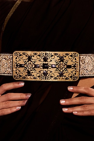 Black Beaded Tier Cut Belt by Tarun Tahiliani Accessories