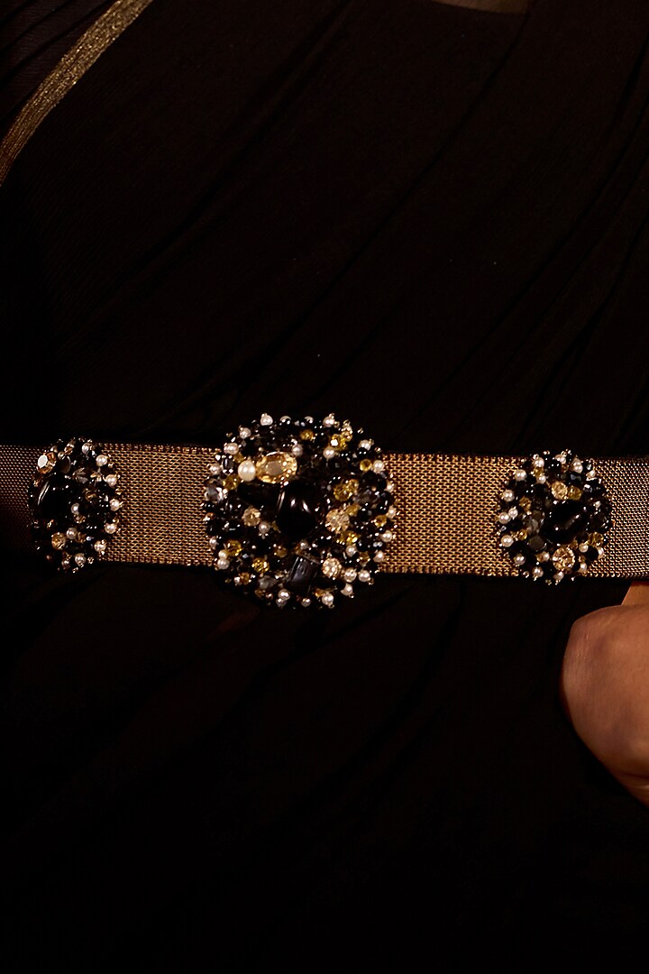 Black Velvet Chain Belt by Tarun Tahiliani Accessories