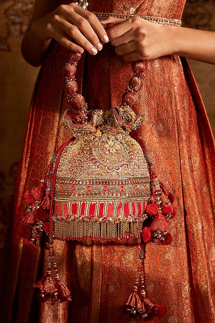 Red Zardosi Embroidered Bag by Tarun Tahiliani Accessories
