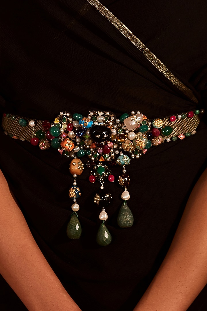 Multi Colored Beaded Belt by Tarun Tahiliani Accessories at Pernia's Pop Up Shop