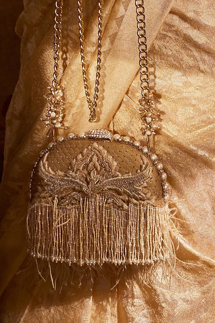 Gold Crystal Embroidered Bag by Tarun Tahiliani