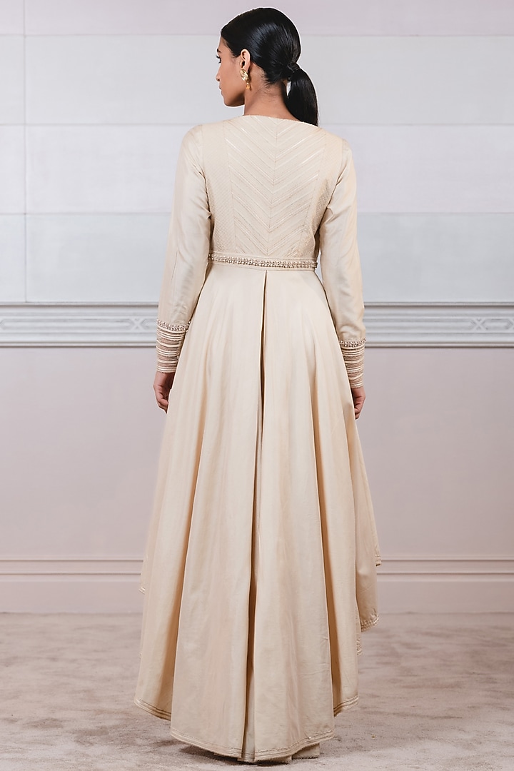 Beige & Gold Katan Silk Jumpsuit by Tarun Tahiliani at Pernia's Pop Up Shop