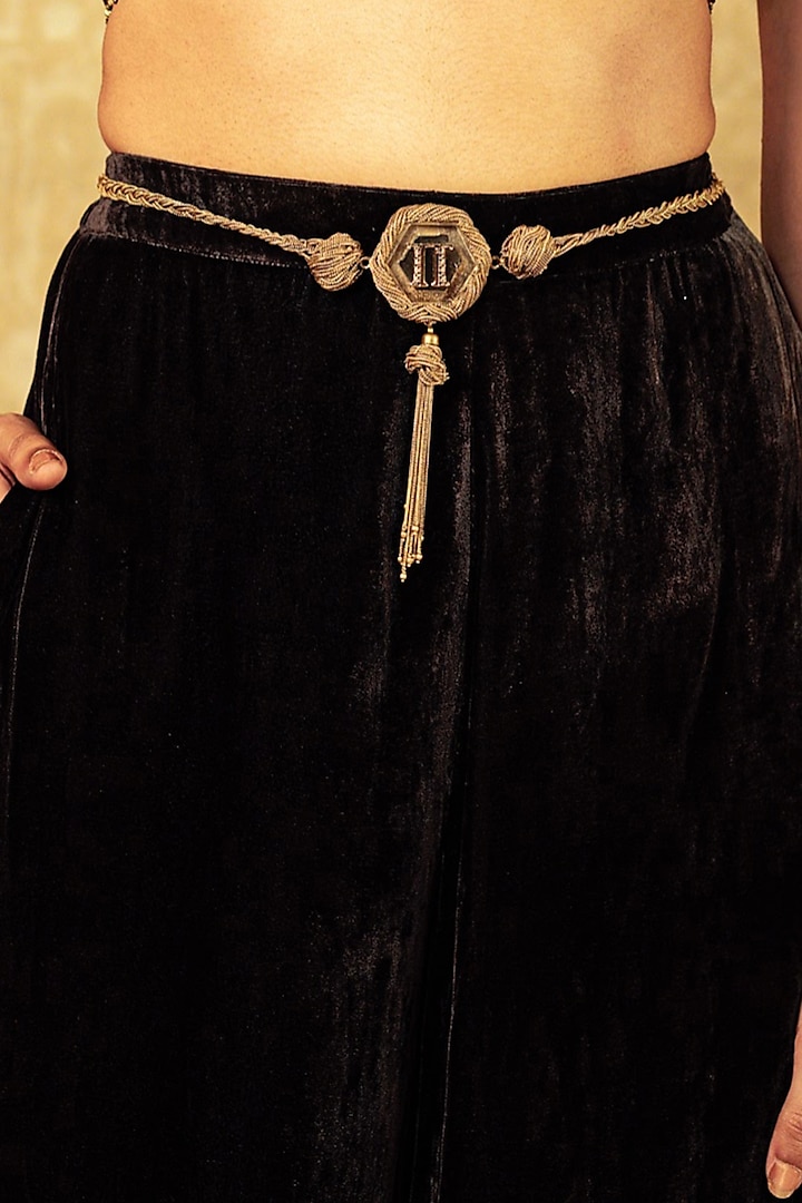 Gold Braided Waist Belt With Monogram by Tarun Tahiliani Accessories at Pernia's Pop Up Shop