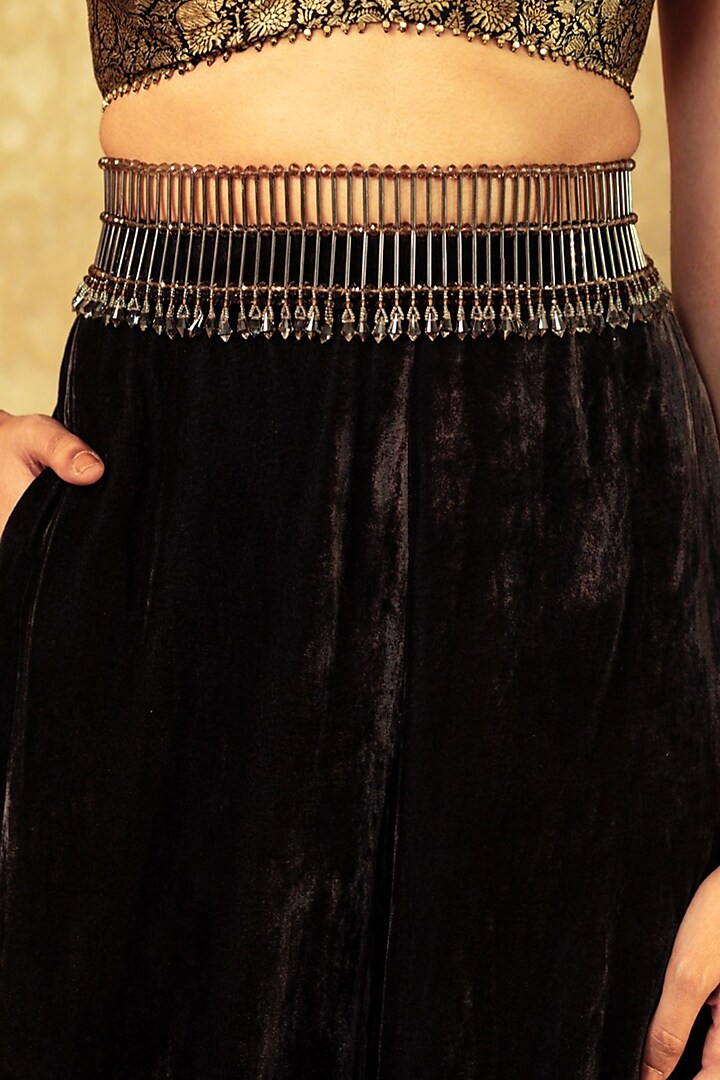 Black Embellished Tiered Waist Belt by Tarun Tahiliani Accessories