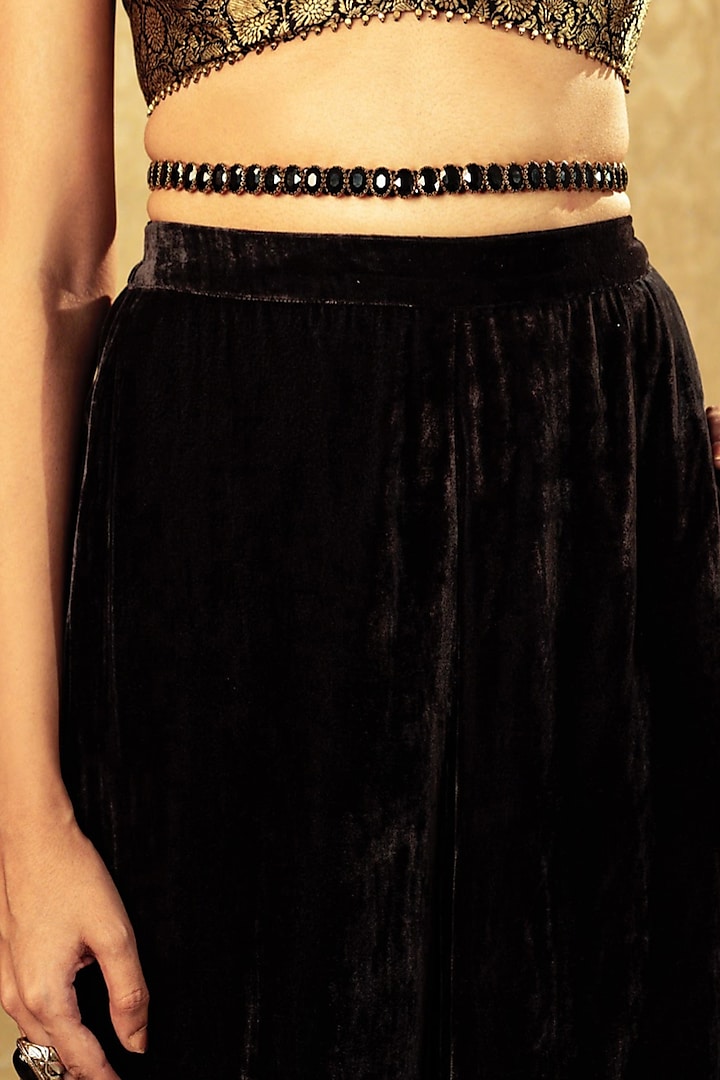 Black & Gold Waist Belt With Crystal Hangings by Tarun Tahiliani Accessories