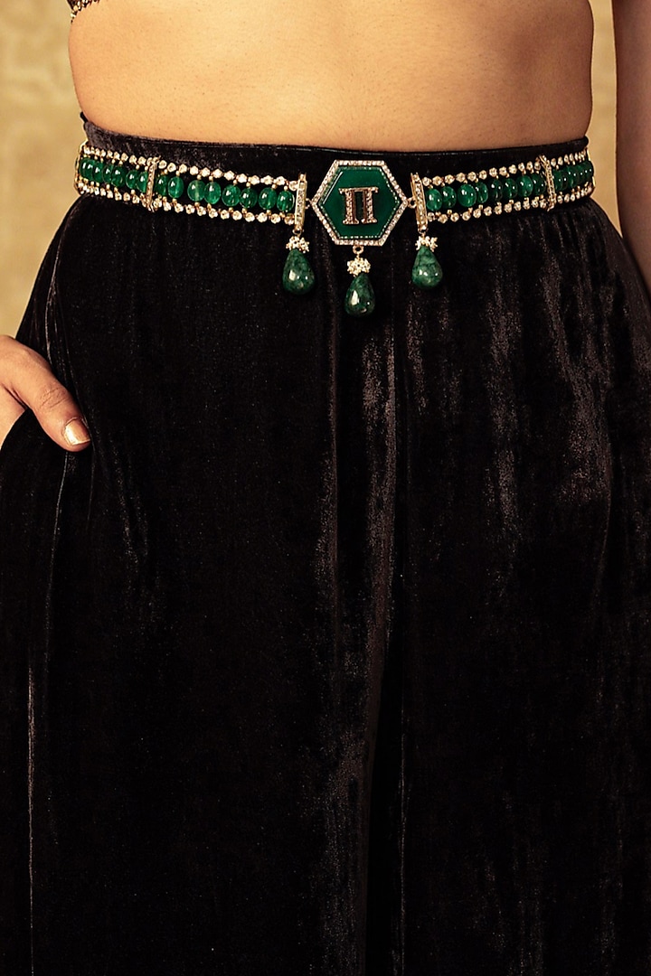 Emerald & Gold Handcrafted Waist Belt by Tarun Tahiliani Accessories
