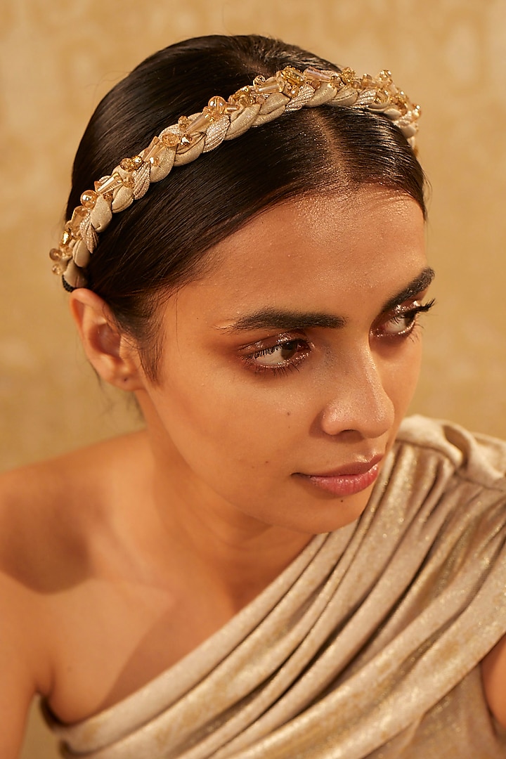 Gold Embellished Headband by Tarun Tahiliani