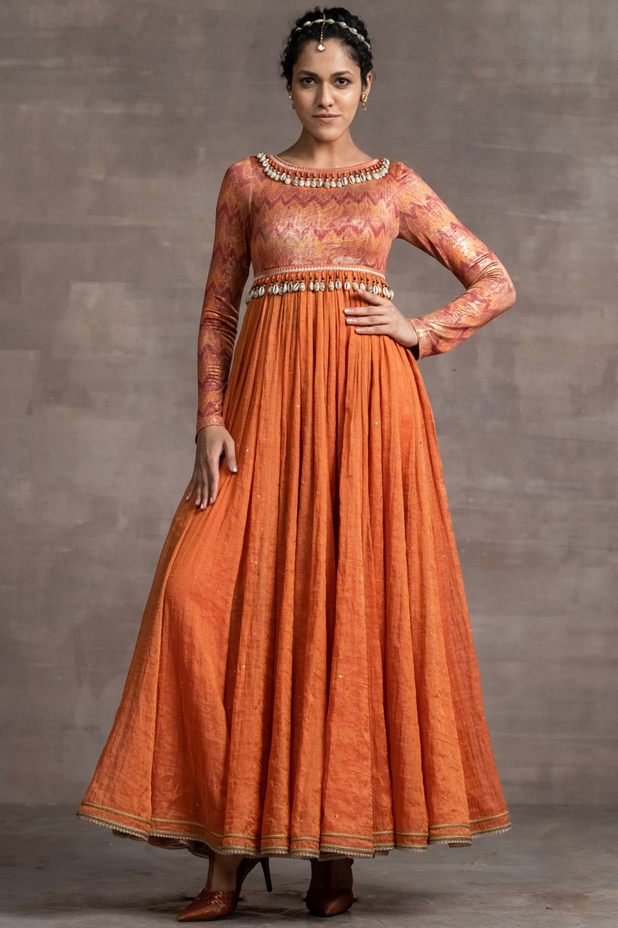 Rust Jacquard Wedding Anarkali Set by Tarun Tahiliani at Pernia's Pop Up Shop