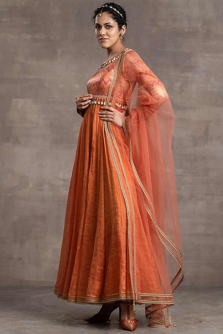Rust Jacquard Anarkali Set by Tarun Tahiliani at Pernia's Pop Up Shop 2025