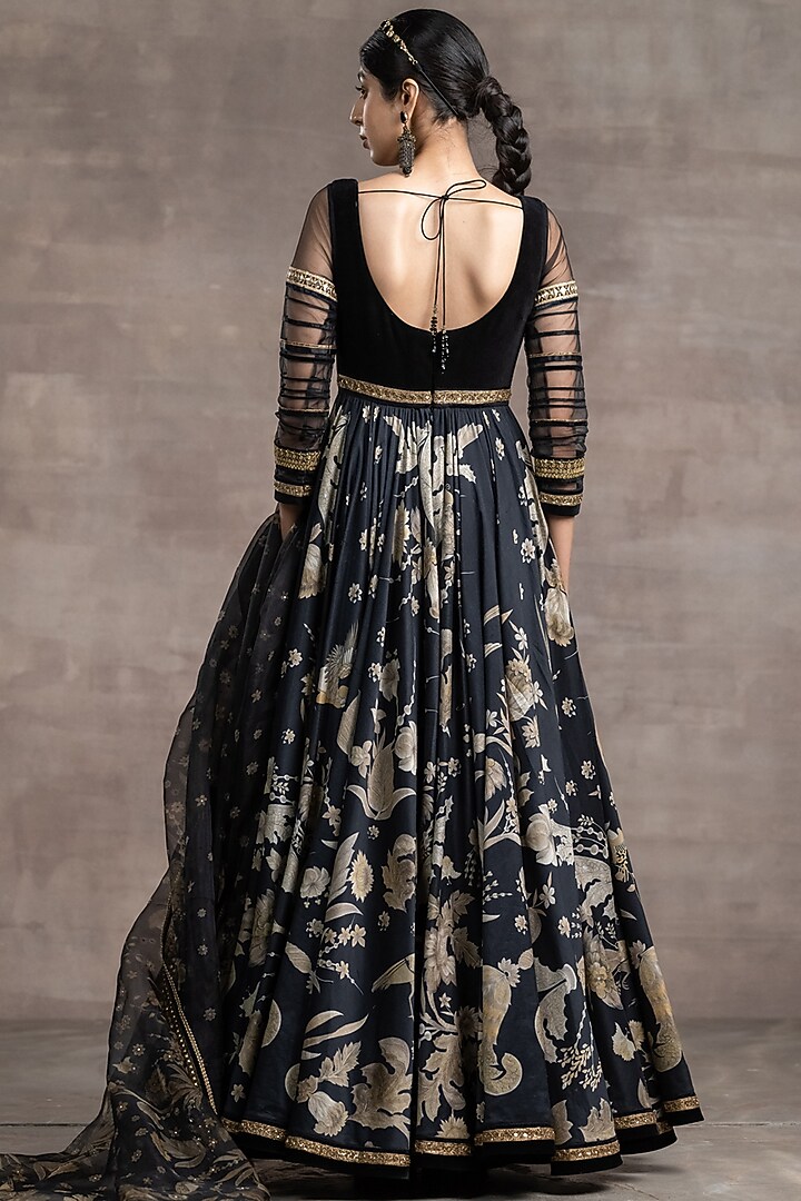 Black Printed Bridal Anarkali Set by Tarun Tahiliani at Pernia's Pop Up Shop