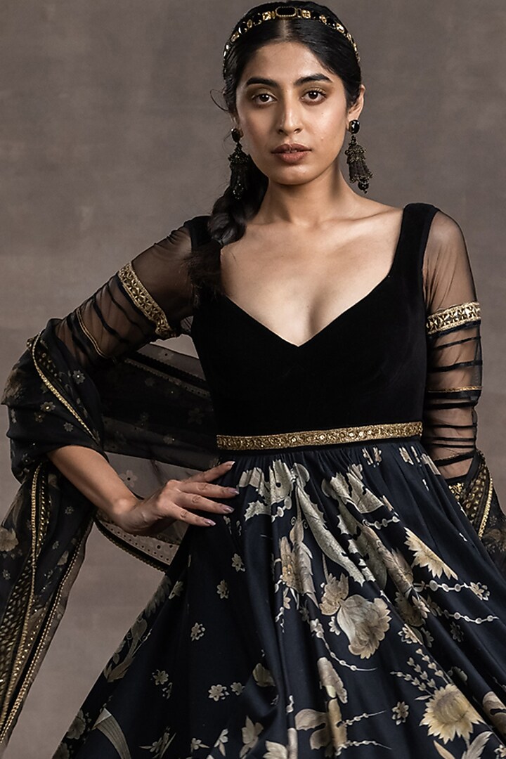 Black Printed Bridal Anarkali Set by Tarun Tahiliani at Pernia's Pop Up Shop