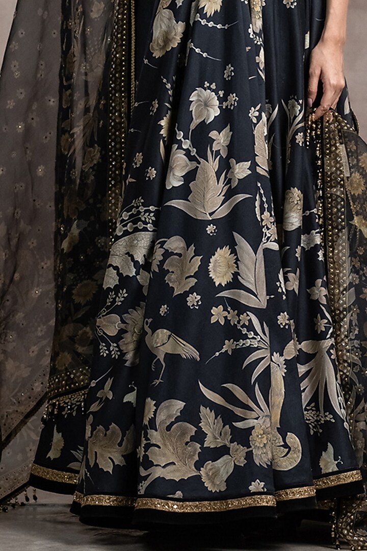 Black Printed Bridal Anarkali Set by Tarun Tahiliani at Pernia's Pop Up Shop