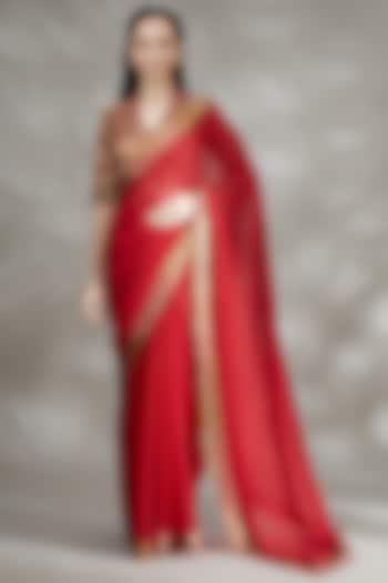 Red Chiffon Saree Set by Tarun Tahiliani