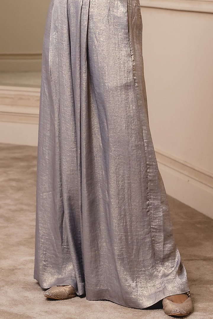 Oyster Foil Jersey Pleated Pant Set by Tarun Tahiliani at Pernia's Pop Up Shop