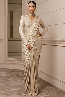 Molten Gold Foil Jersey Concept Saree Set by Tarun Tahiliani-GOWN SAREE