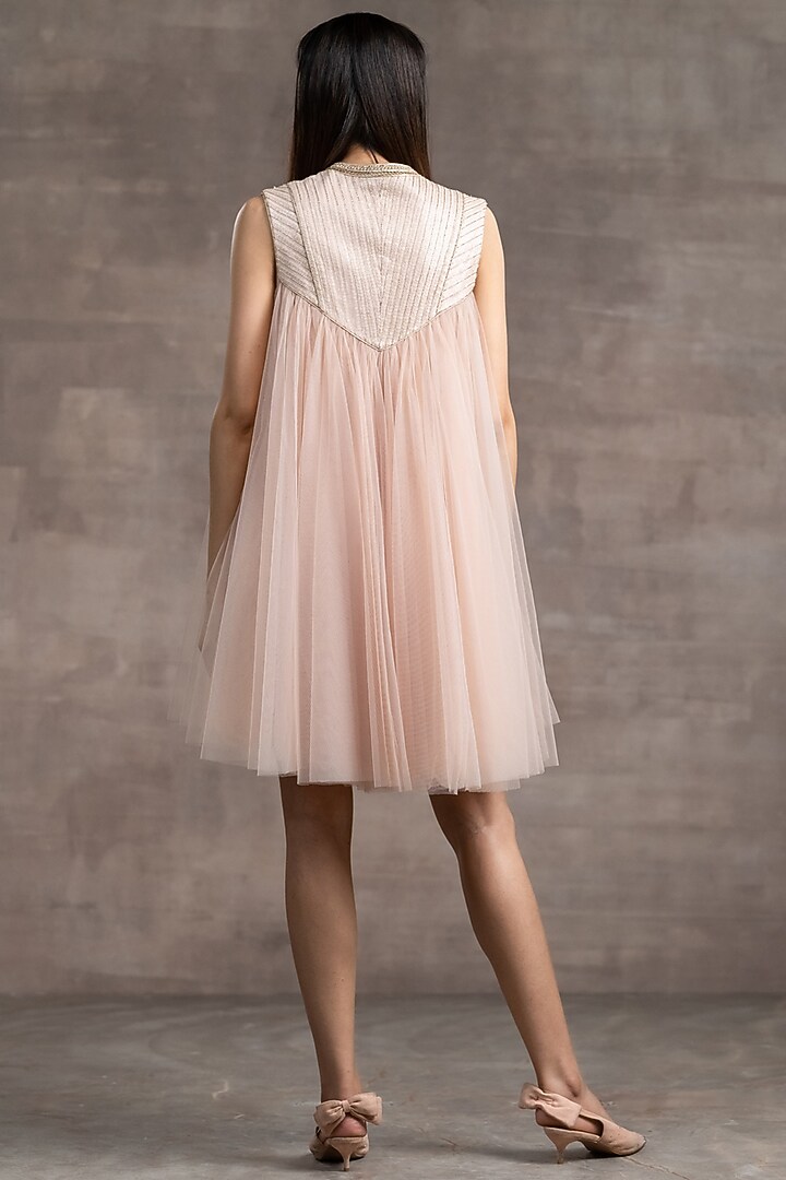 Blush Flared Mini Party Wear Dress by Tarun Tahiliani at Pernia's Pop Up Shop