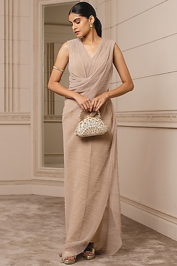 Metallic Gold Metallic Gauze Dress by Tarun Tahiliani