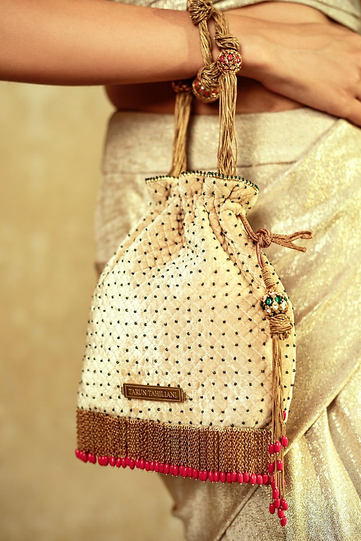 Ivory Embellished Potli by Tarun Tahiliani at Pernia's Pop Up Shop