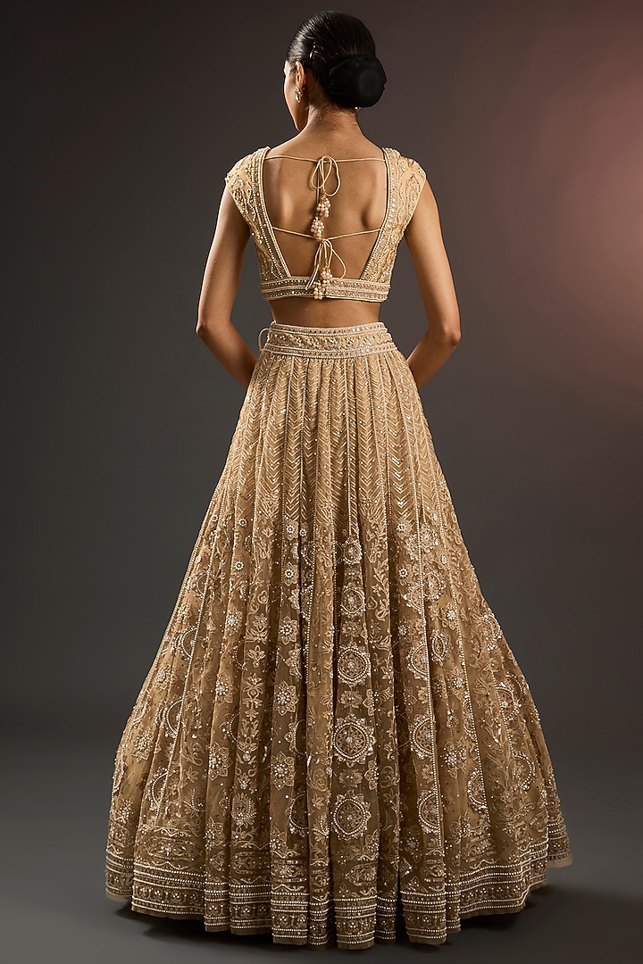 Ivory Soft Net Pearl & Sequins Embroidered Kalidar Bridal Lehenga Set by Tarun Tahiliani at Pernia's Pop Up Shop