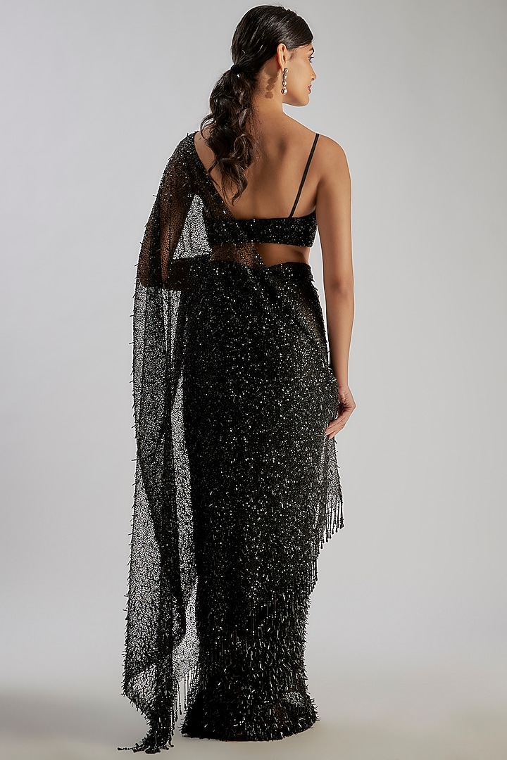 Black Tulle Embroidered Bridal Saree Set by Tarun Tahiliani at Pernia's Pop Up Shop