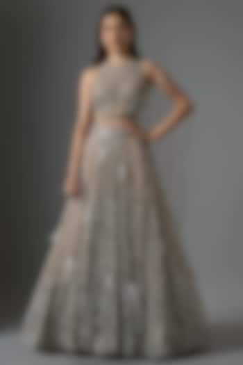 Silver Sequins Embroidered Bridal Lehenga Set by Tarun Tahiliani at Pernia's Pop Up Shop