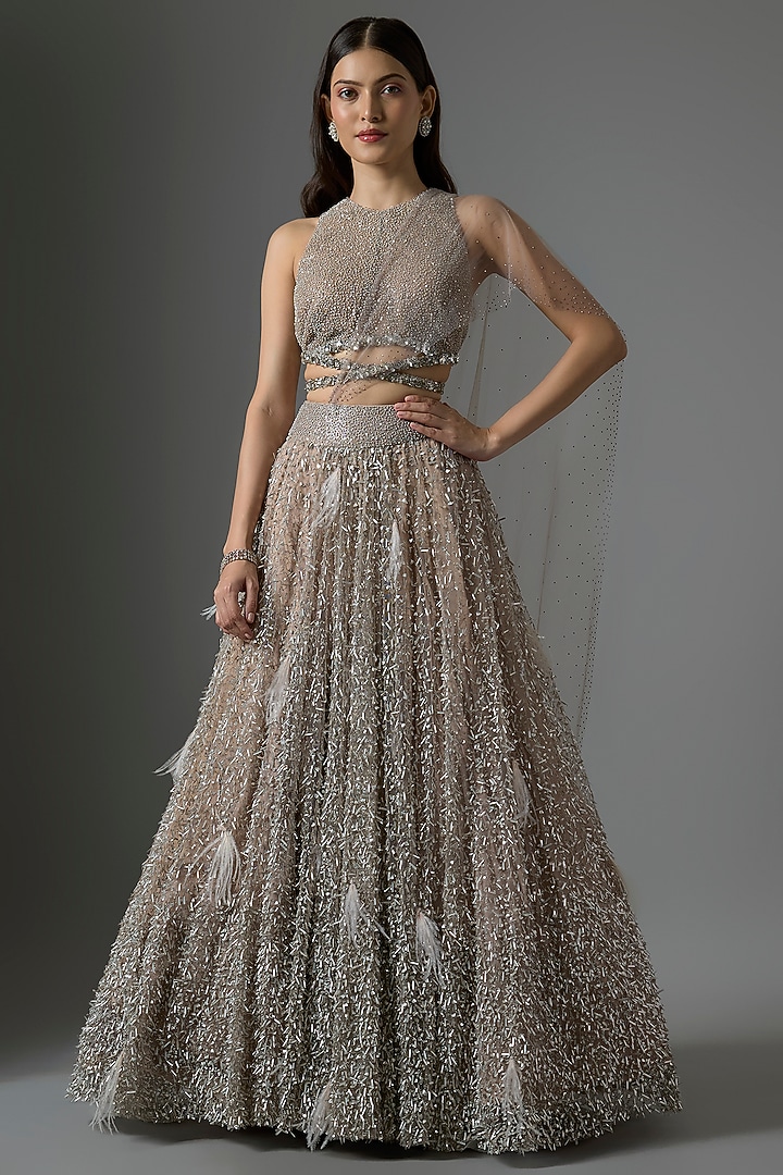 Silver Sequins Embroidered Bridal Lehenga Set by Tarun Tahiliani at Pernia's Pop Up Shop