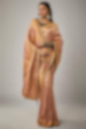 Blush Pink Brocade Embroidered Handwoven Reception Saree Set by Tarun Tahiliani at Pernia's Pop Up Shop