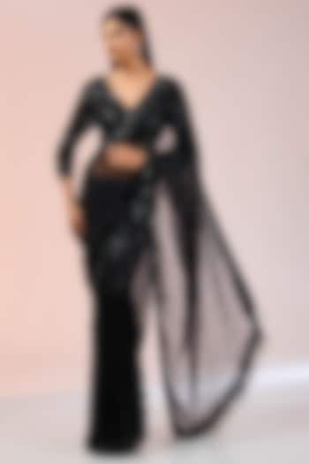 Black Georgette Bridal Saree Set by Tarun Tahiliani at Pernia's Pop Up Shop