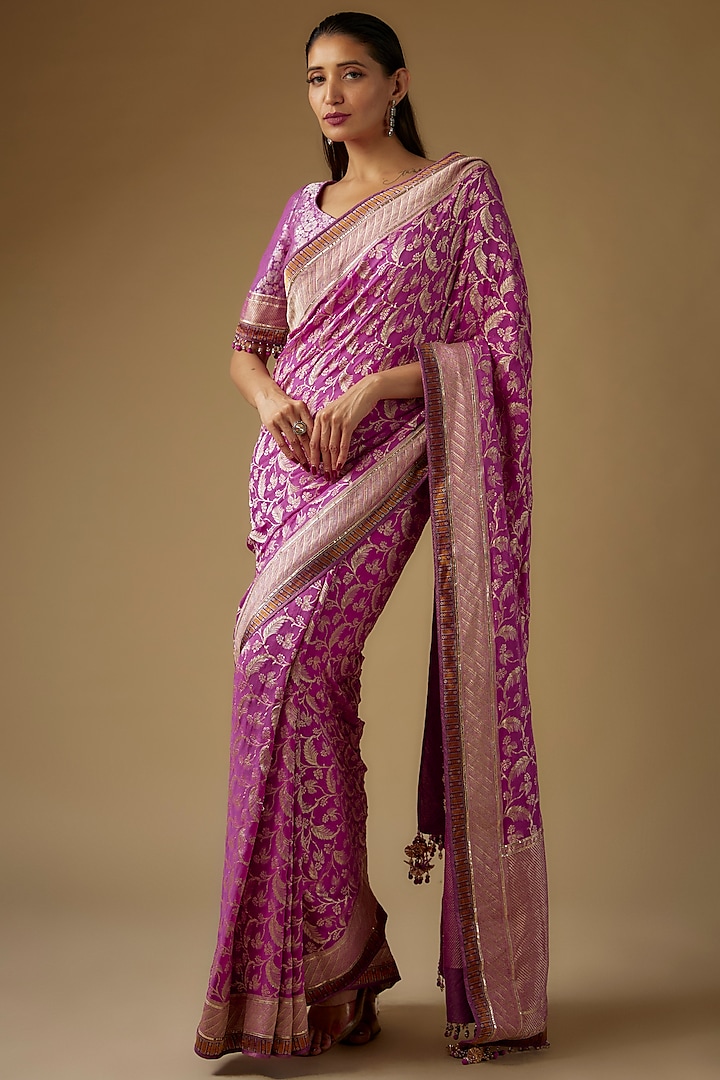 Pink Brocade Saree Set by Tarun Tahiliani at Pernia's Pop Up Shop