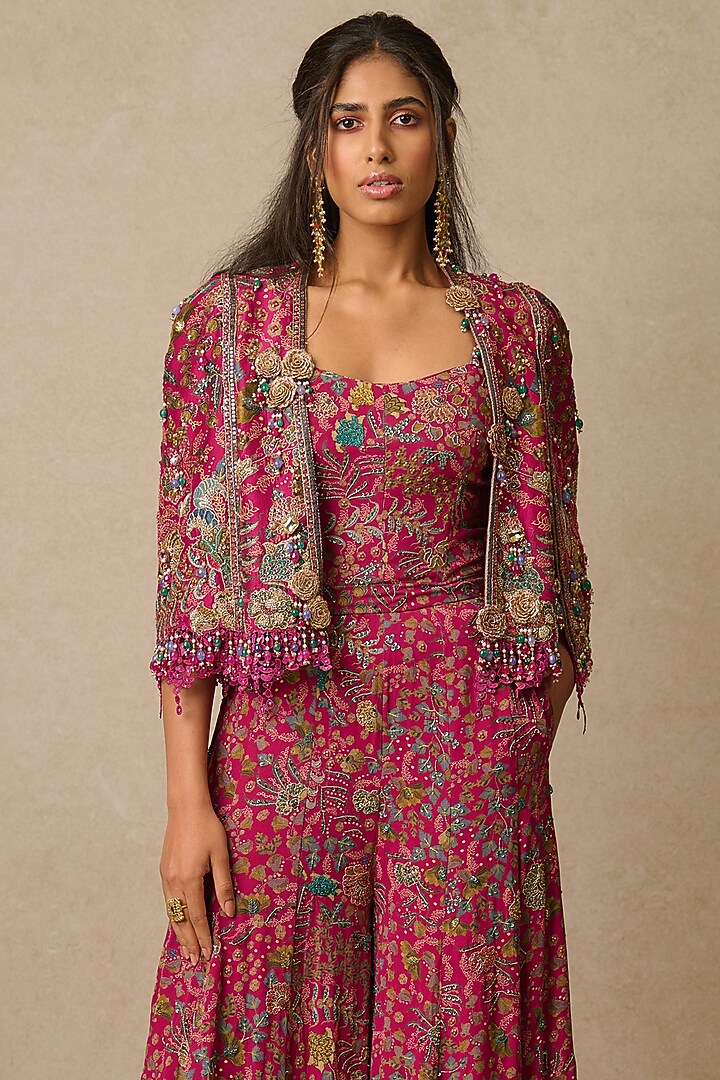 Multi-Colored Georgette Embroidered Jumpsuit With Gilet by Tarun Tahiliani at Pernia's Pop Up Shop